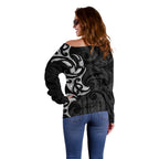 White Ribbon Day New Zealand Off Shoulder Sweater Aotearoa Maori Pattern