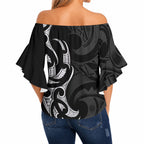 White Ribbon Day New Zealand Off Shoulder Wrap Waist Top Aotearoa Maori Pattern
