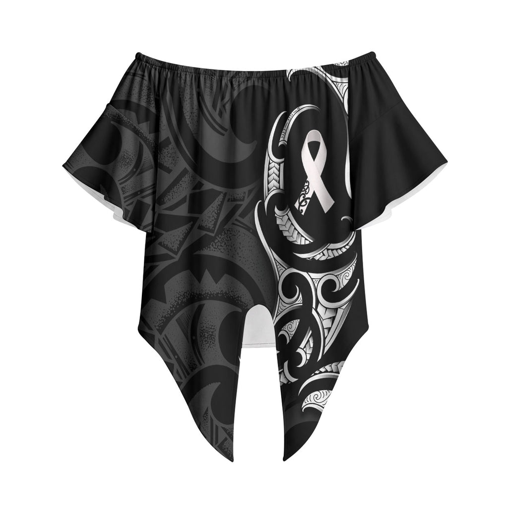 White Ribbon Day New Zealand Off Shoulder Wrap Waist Top Aotearoa Maori Pattern