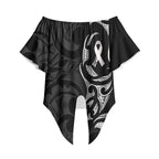 White Ribbon Day New Zealand Off Shoulder Wrap Waist Top Aotearoa Maori Pattern