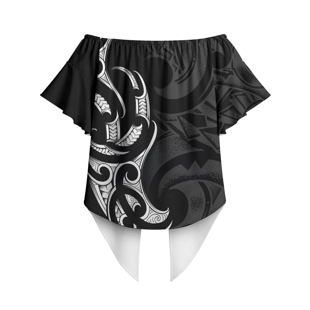 White Ribbon Day New Zealand Off Shoulder Wrap Waist Top Aotearoa Maori Pattern