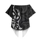 White Ribbon Day New Zealand Off Shoulder Wrap Waist Top Aotearoa Maori Pattern
