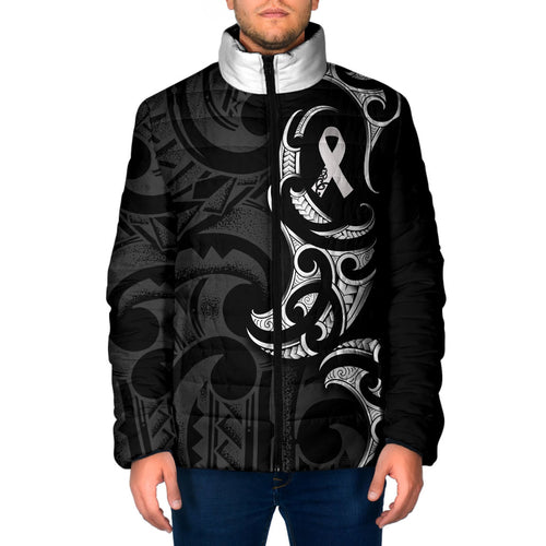White Ribbon Day New Zealand Padded Jacket Aotearoa Maori Pattern