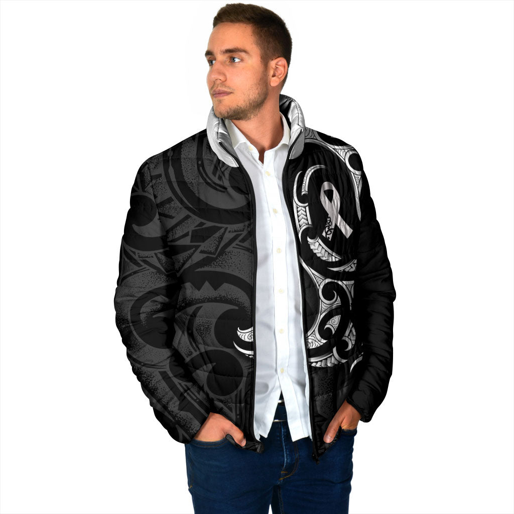 White Ribbon Day New Zealand Padded Jacket Aotearoa Maori Pattern