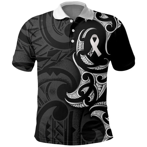 White Ribbon Day New Zealand Polo Shirt Aotearoa Maori Pattern
