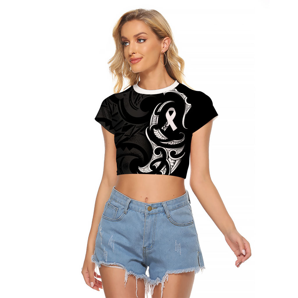 White Ribbon Day New Zealand Raglan Cropped T Shirt Aotearoa Maori Pattern