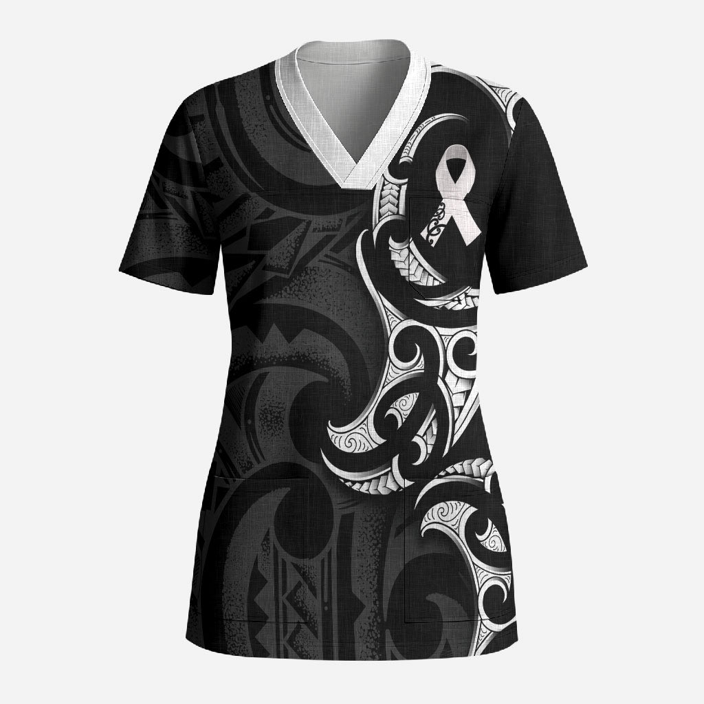White Ribbon Day New Zealand Scrub Top Aotearoa Maori Pattern