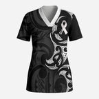 White Ribbon Day New Zealand Scrub Top Aotearoa Maori Pattern