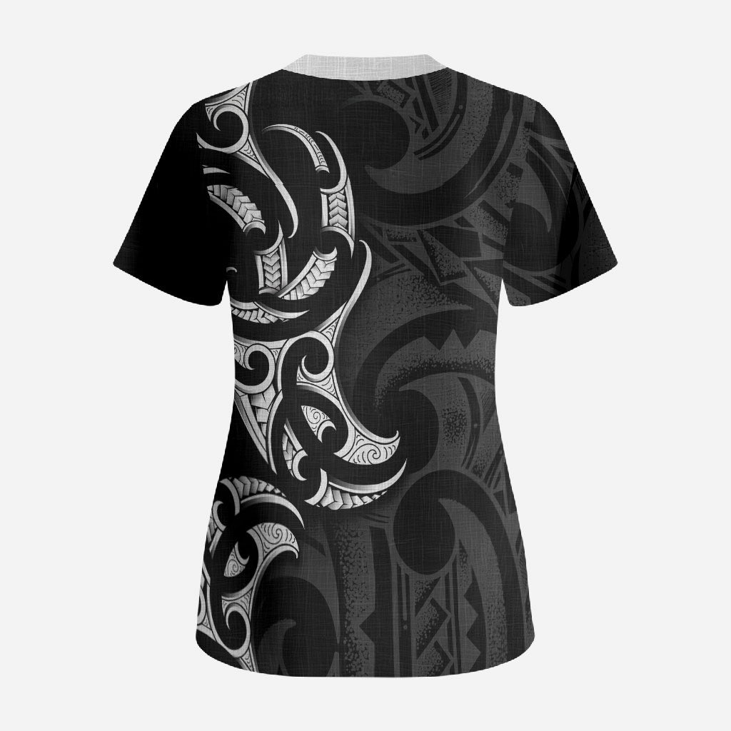 White Ribbon Day New Zealand Scrub Top Aotearoa Maori Pattern