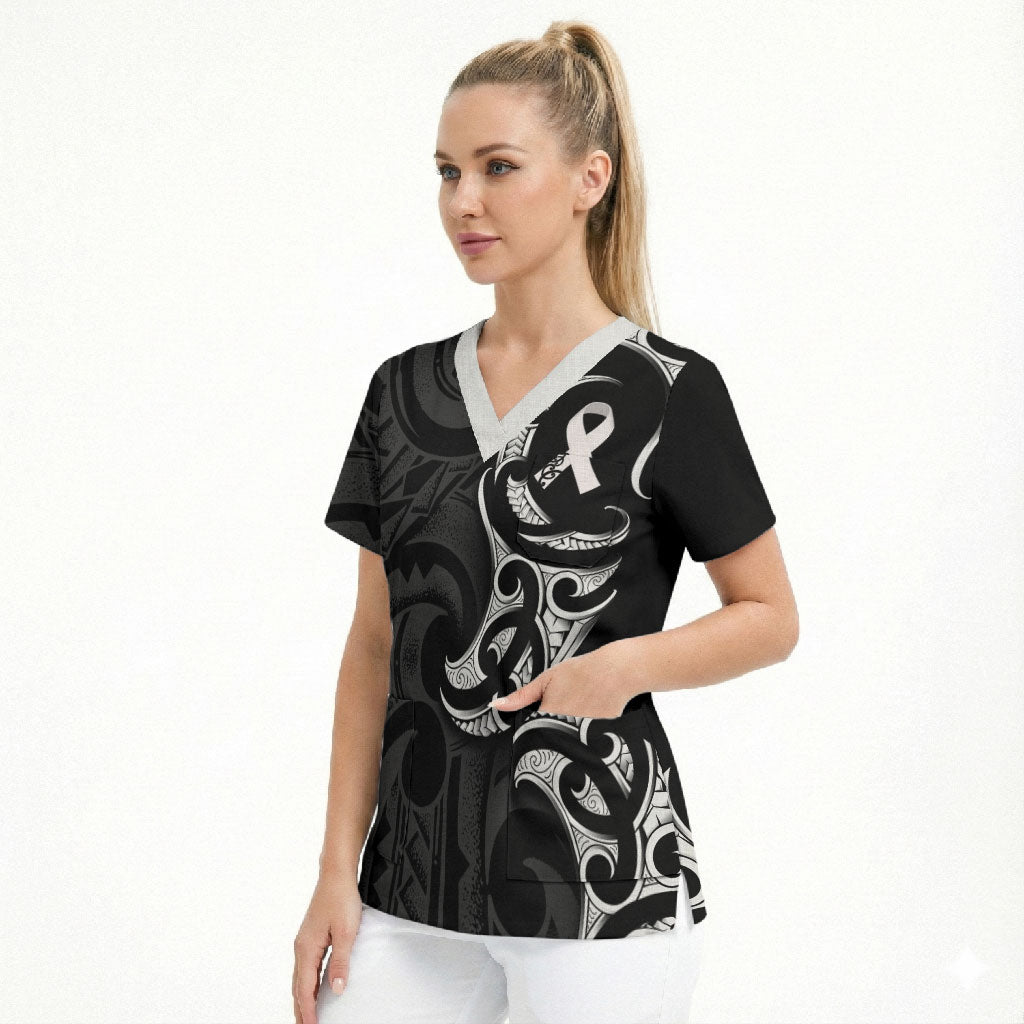 White Ribbon Day New Zealand Scrub Top Aotearoa Maori Pattern