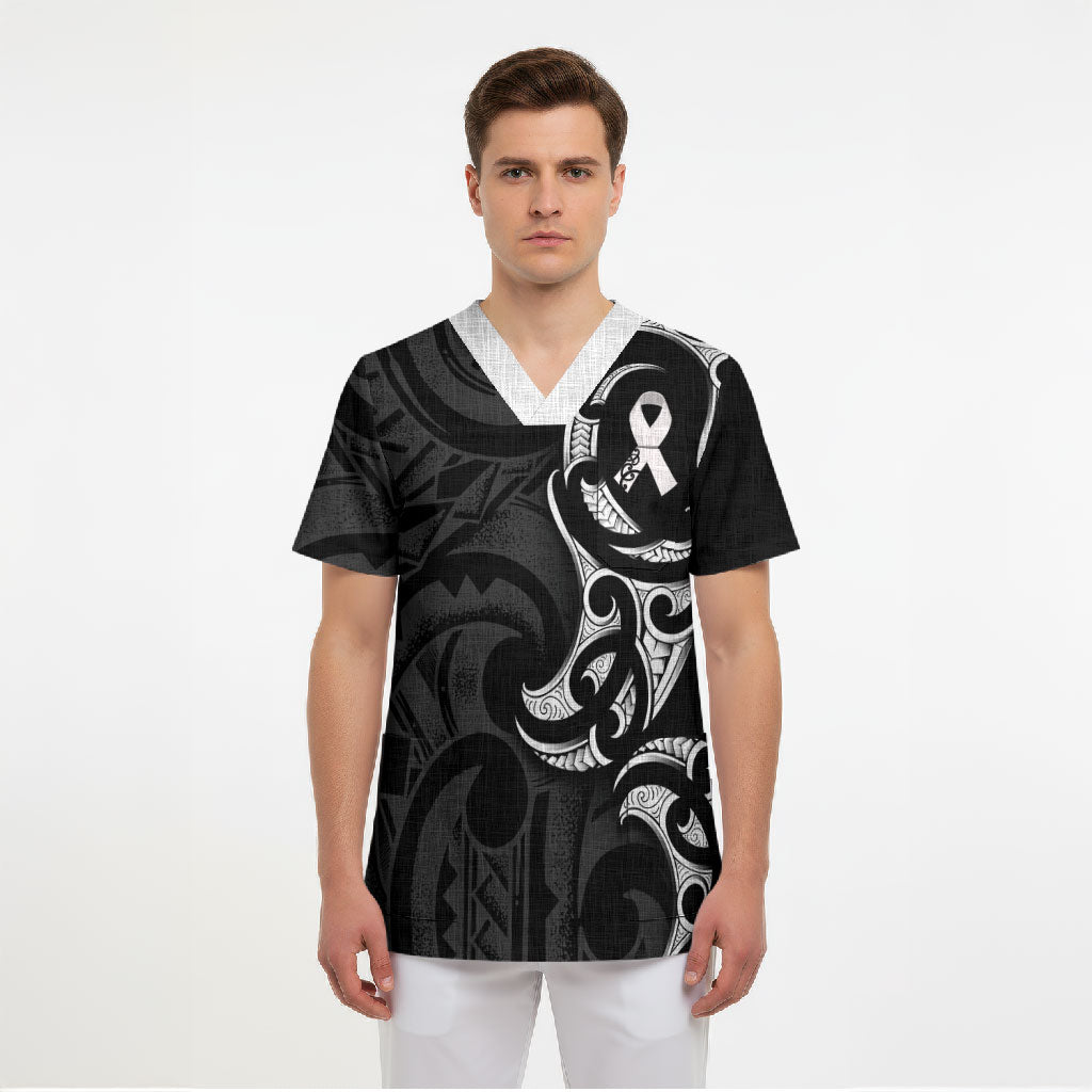 White Ribbon Day New Zealand Scrub Top Aotearoa Maori Pattern