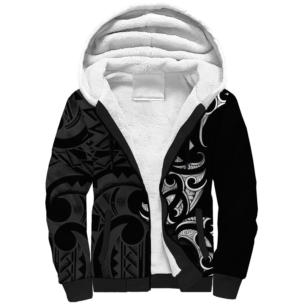 White Ribbon Day New Zealand Sherpa Hoodie Aotearoa Maori Pattern