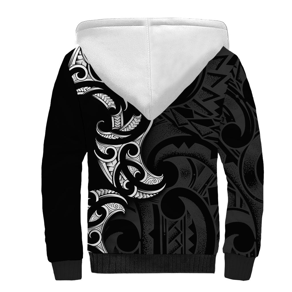 White Ribbon Day New Zealand Sherpa Hoodie Aotearoa Maori Pattern