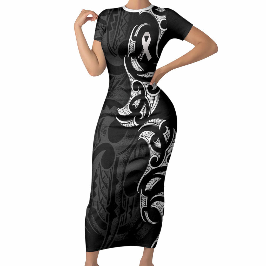 White Ribbon Day New Zealand Short Sleeve Bodycon Dress Aotearoa Maori Pattern