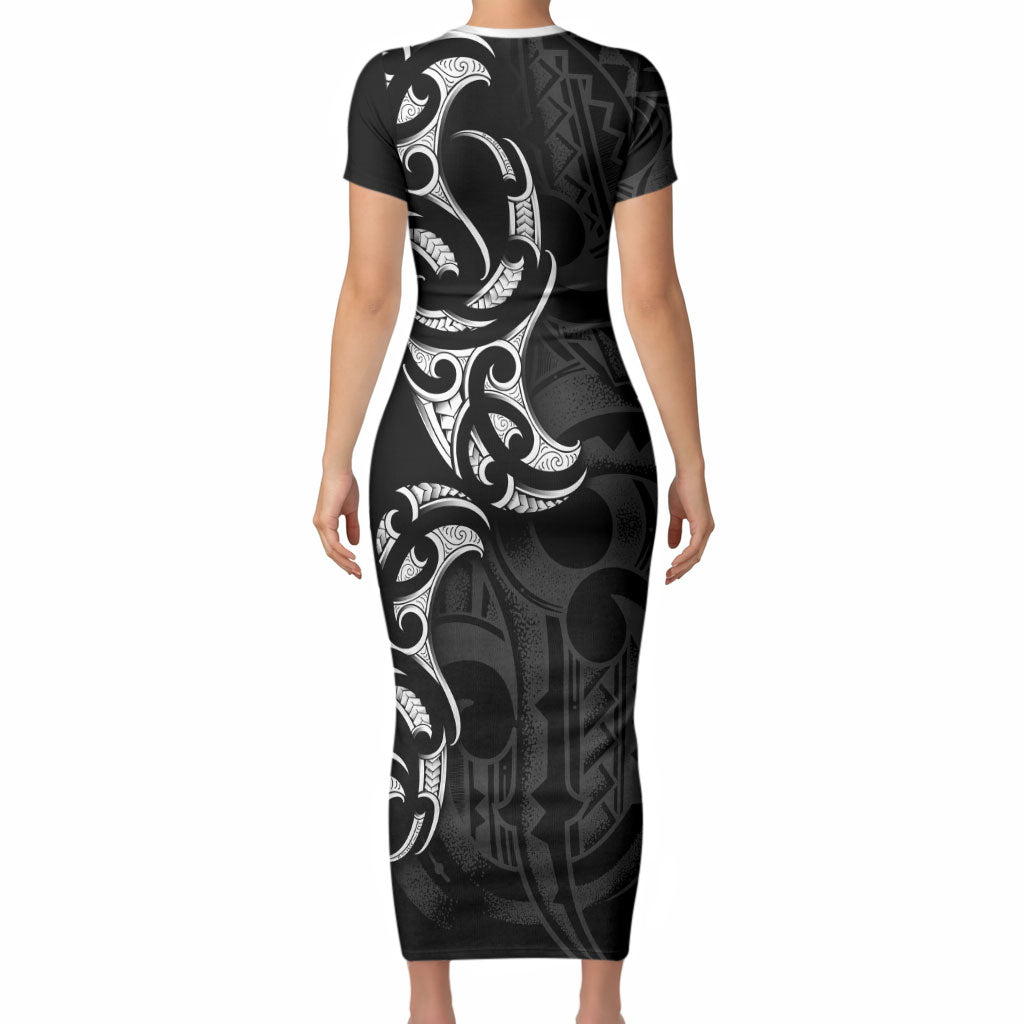 White Ribbon Day New Zealand Short Sleeve Bodycon Dress Aotearoa Maori Pattern