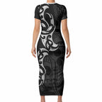 White Ribbon Day New Zealand Short Sleeve Bodycon Dress Aotearoa Maori Pattern