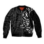 White Ribbon Day New Zealand Sleeve Zip Bomber Jacket Aotearoa Maori Pattern
