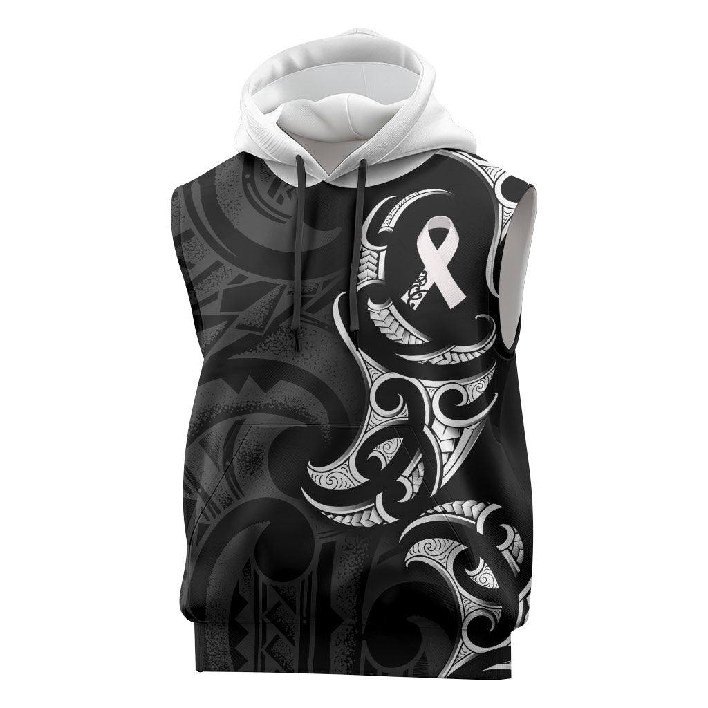 White Ribbon Day New Zealand Sleeveless Hoodie Aotearoa Maori Pattern
