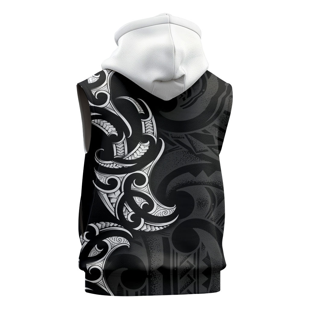 White Ribbon Day New Zealand Sleeveless Hoodie Aotearoa Maori Pattern