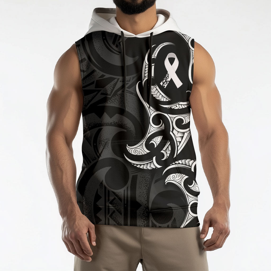 White Ribbon Day New Zealand Sleeveless Hoodie Aotearoa Maori Pattern