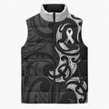 White Ribbon Day New Zealand Sleeveless Puffer Jacket Aotearoa Maori Pattern