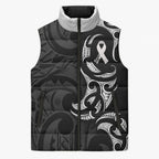White Ribbon Day New Zealand Sleeveless Puffer Jacket Aotearoa Maori Pattern
