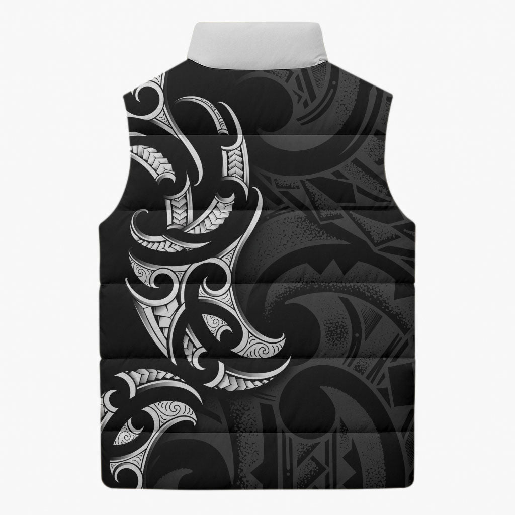 White Ribbon Day New Zealand Sleeveless Puffer Jacket Aotearoa Maori Pattern