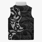 White Ribbon Day New Zealand Sleeveless Puffer Jacket Aotearoa Maori Pattern