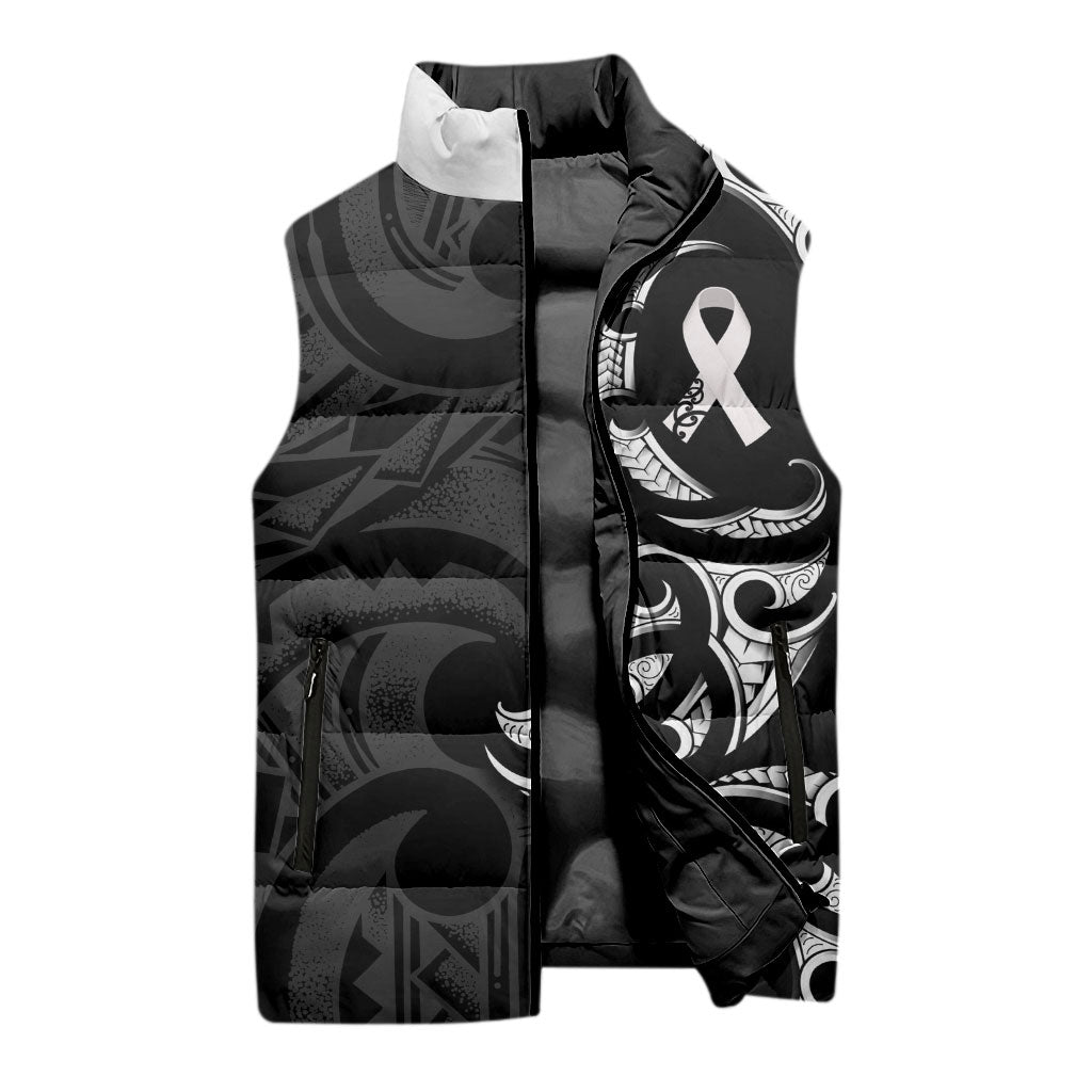 White Ribbon Day New Zealand Sleeveless Puffer Jacket Aotearoa Maori Pattern