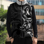 White Ribbon Day New Zealand Sleeveless Puffer Jacket Aotearoa Maori Pattern
