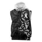 White Ribbon Day New Zealand Sleeveless Zip Hoodie Aotearoa Maori Pattern