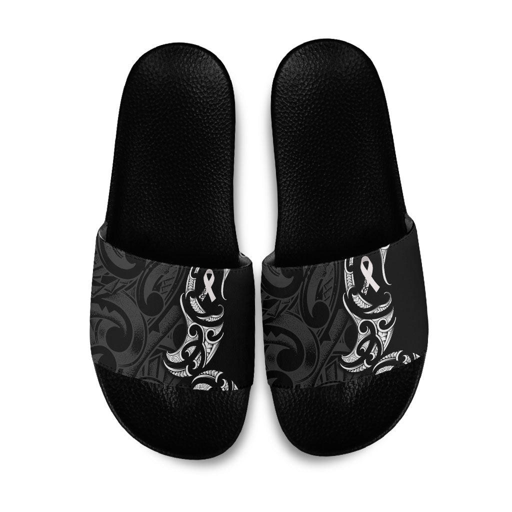 White Ribbon Day New Zealand Slide Sandals Aotearoa Maori Pattern