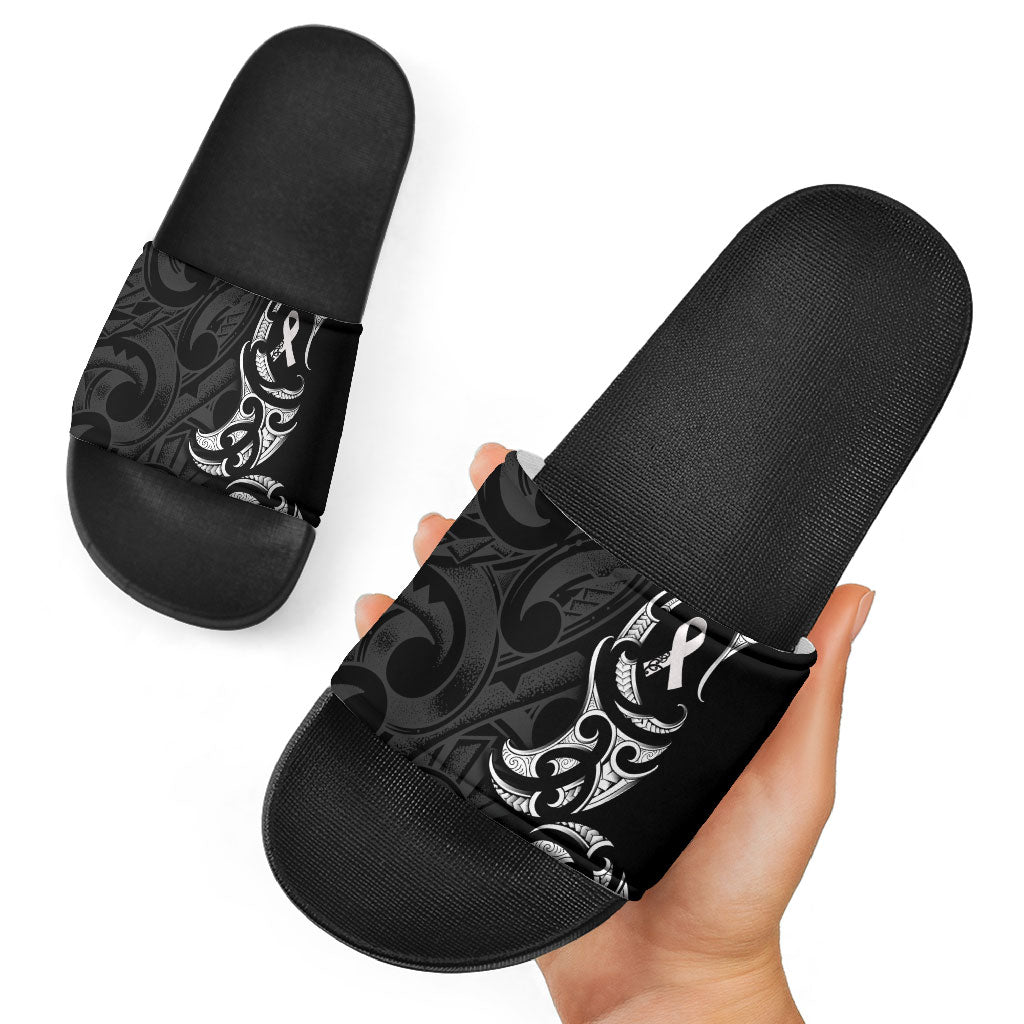 White Ribbon Day New Zealand Slide Sandals Aotearoa Maori Pattern