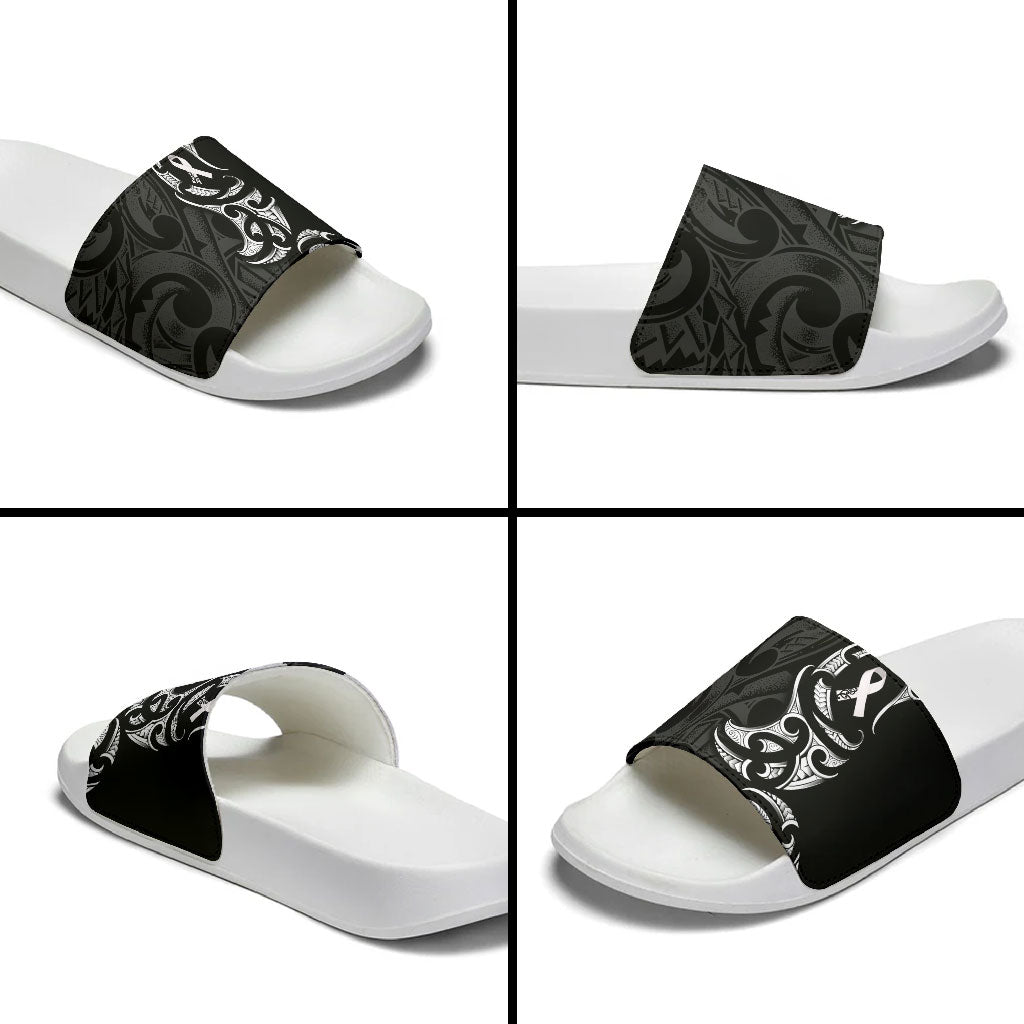 White Ribbon Day New Zealand Slide Sandals Aotearoa Maori Pattern