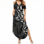 White Ribbon Day New Zealand Summer Maxi Dress Aotearoa Maori Pattern