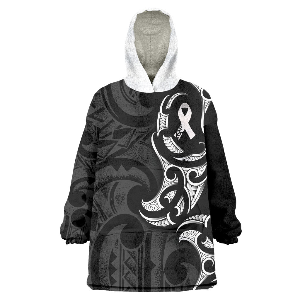 White Ribbon Day New Zealand Wearable Blanket Hoodie Aotearoa Maori Pattern