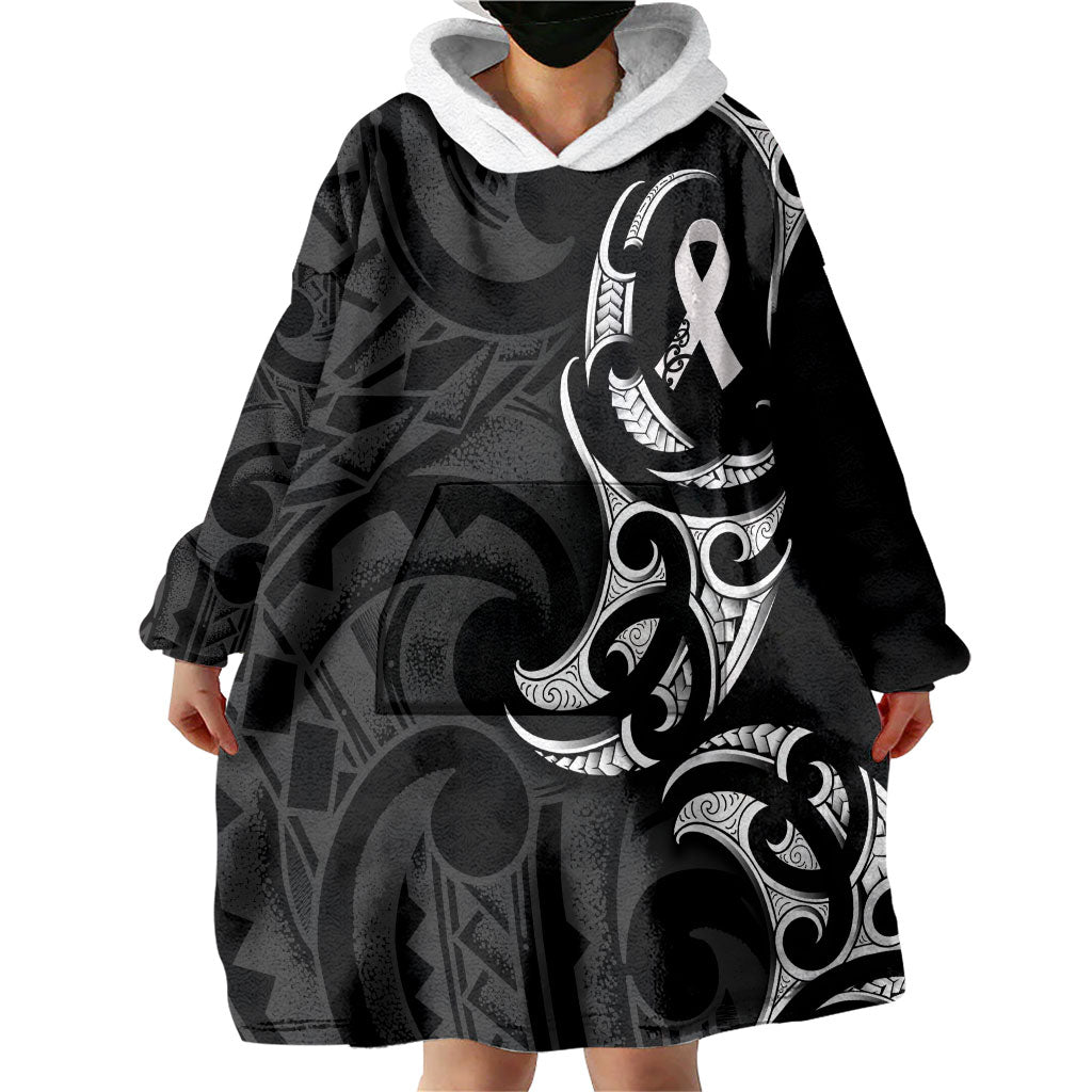 White Ribbon Day New Zealand Wearable Blanket Hoodie Aotearoa Maori Pattern