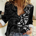 White Ribbon Day New Zealand Women Casual Shirt Aotearoa Maori Pattern