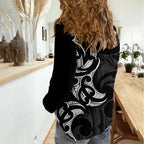 White Ribbon Day New Zealand Women Casual Shirt Aotearoa Maori Pattern