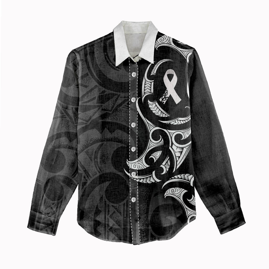 White Ribbon Day New Zealand Women Casual Shirt Aotearoa Maori Pattern