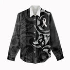 White Ribbon Day New Zealand Women Casual Shirt Aotearoa Maori Pattern