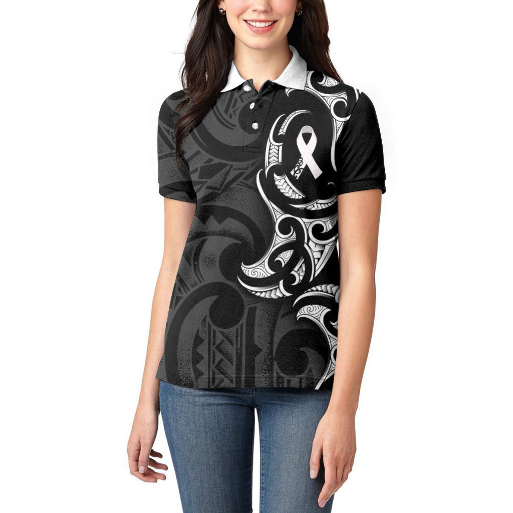 White Ribbon Day New Zealand Women Polo Shirt Aotearoa Maori Pattern