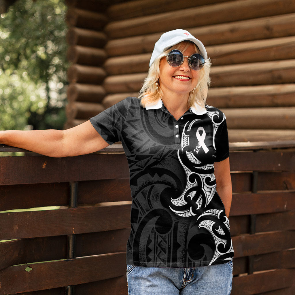 White Ribbon Day New Zealand Women Polo Shirt Aotearoa Maori Pattern