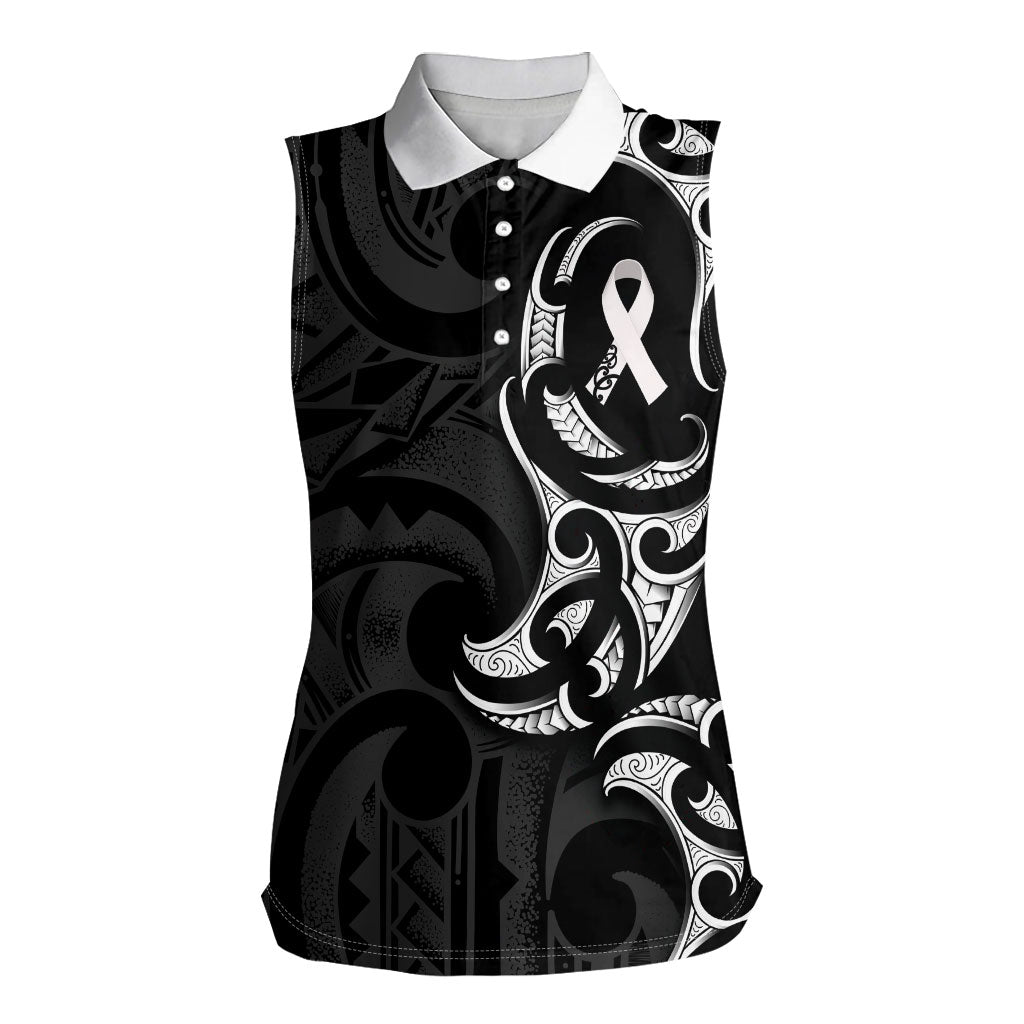 White Ribbon Day New Zealand Women Sleeveless Polo Shirt Aotearoa Maori Pattern