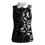 White Ribbon Day New Zealand Women Sleeveless Polo Shirt Aotearoa Maori Pattern