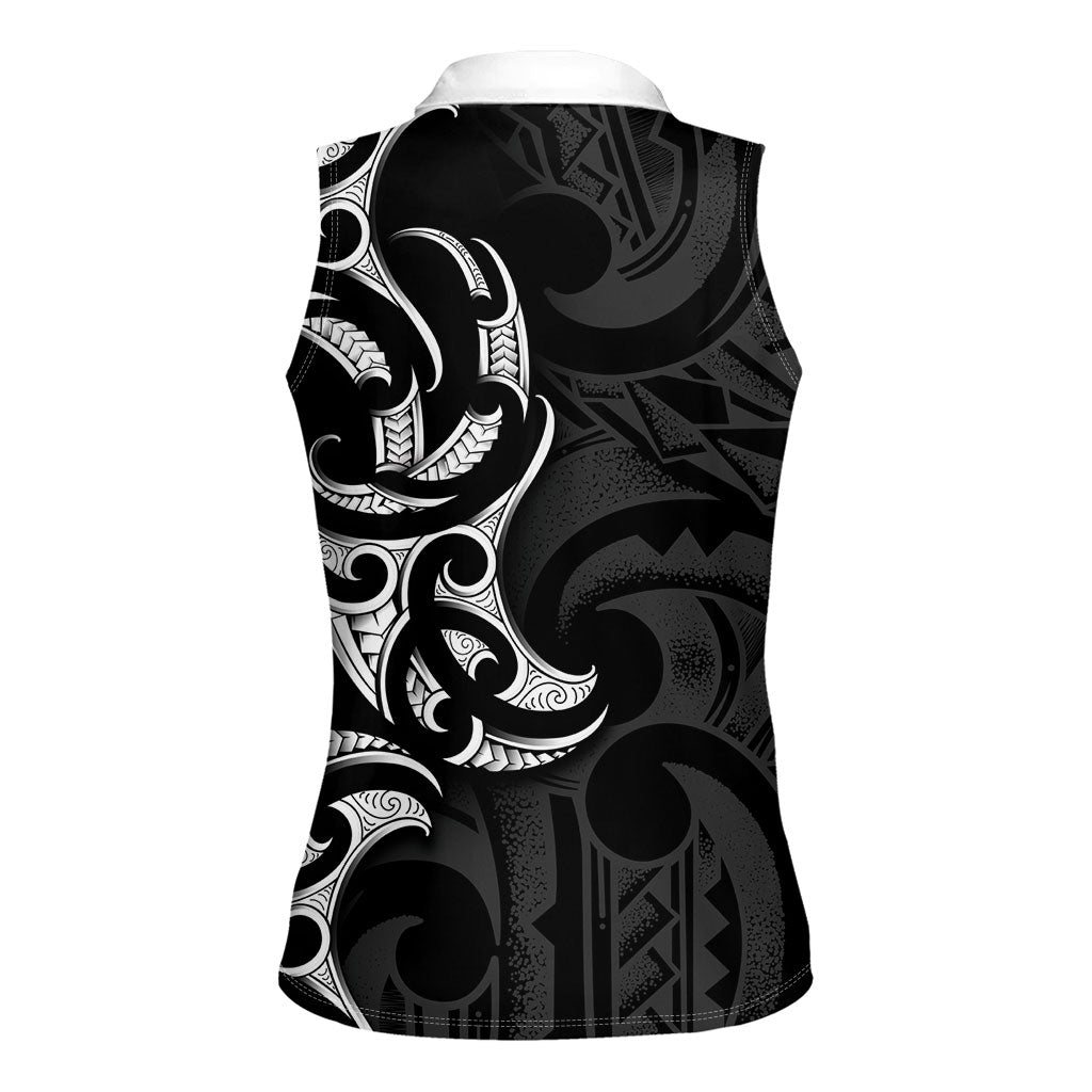 White Ribbon Day New Zealand Women Sleeveless Polo Shirt Aotearoa Maori Pattern