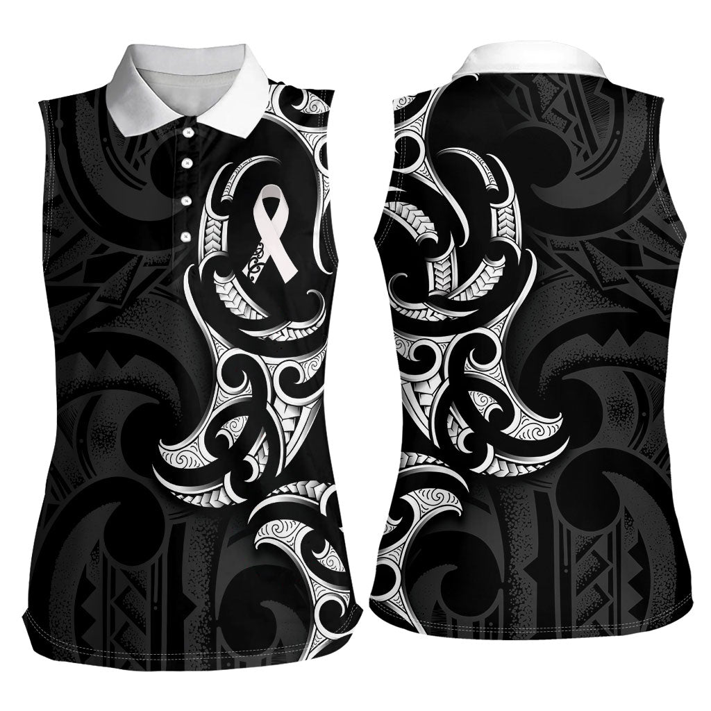 White Ribbon Day New Zealand Women Sleeveless Polo Shirt Aotearoa Maori Pattern
