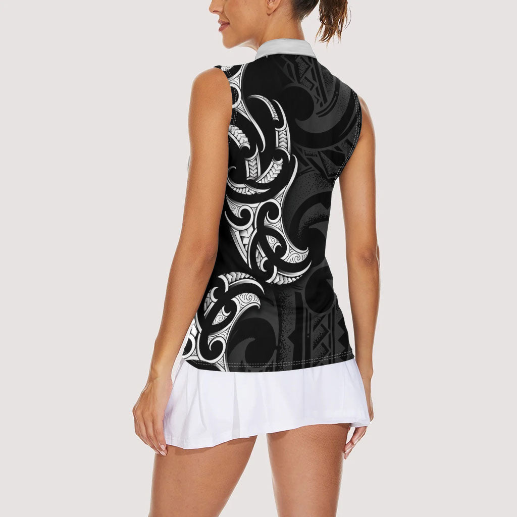 White Ribbon Day New Zealand Women Sleeveless Polo Shirt Aotearoa Maori Pattern