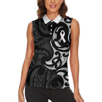 White Ribbon Day New Zealand Women Sleeveless Polo Shirt Aotearoa Maori Pattern