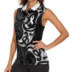 White Ribbon Day New Zealand Women Sleeveless Polo Shirt Aotearoa Maori Pattern